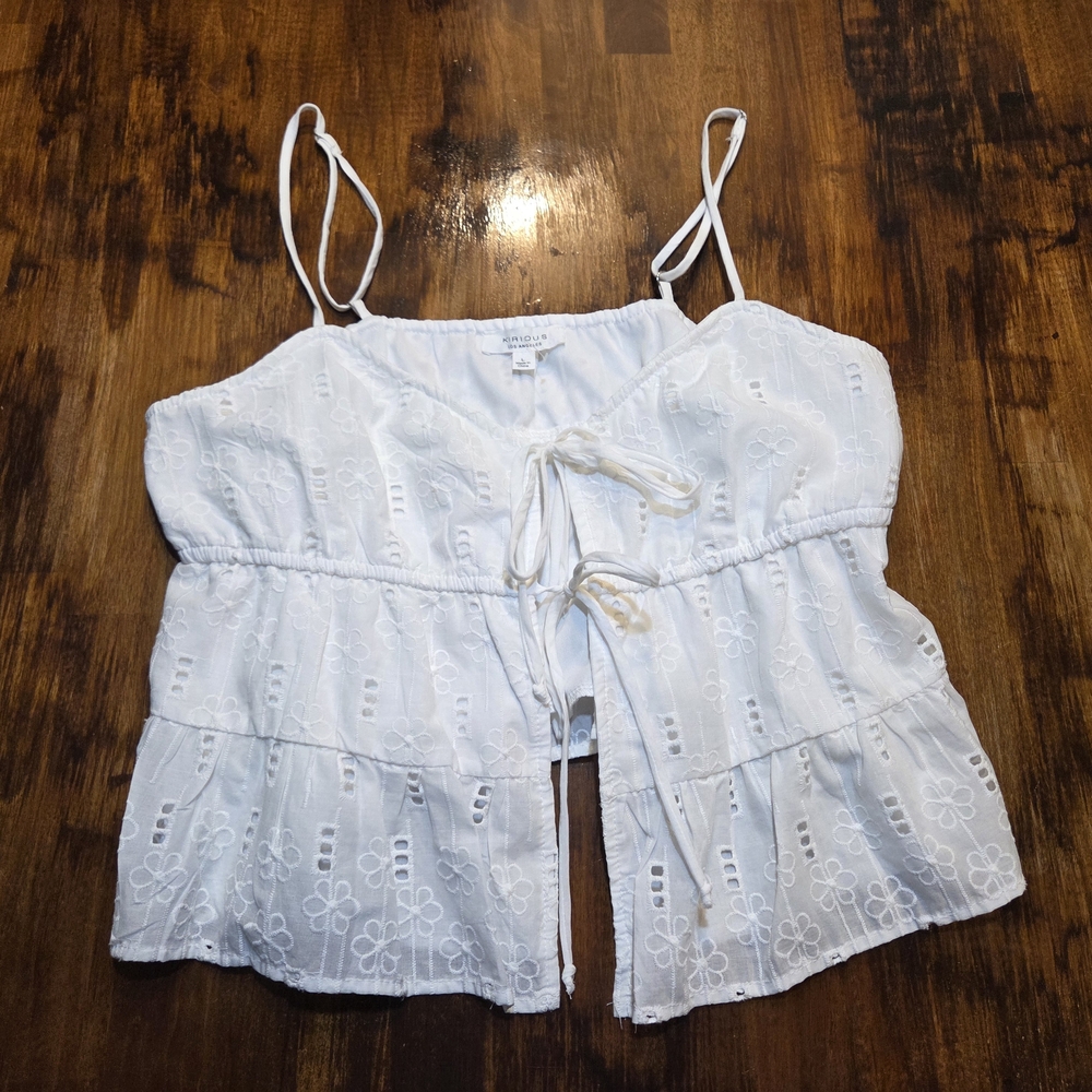 Urban Outfitters White Eyelet Tie-Front Camisole Top - Women's Sz L Cottegecore